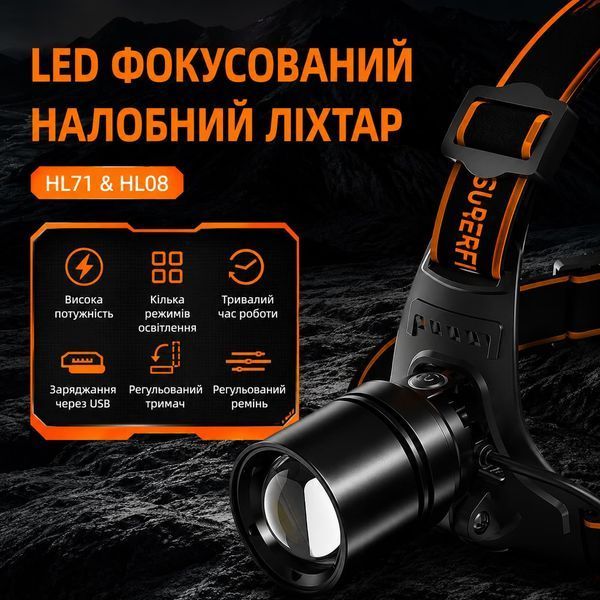 Ліхтар налобний акумуляторний HL71 SuperFire 500 Lumen IP43 HL71 фото