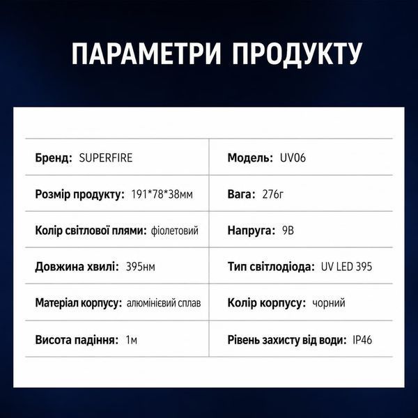 Ліхтар ультрафіолетовий водонепроникний UV06 SuperFire UV06 фото