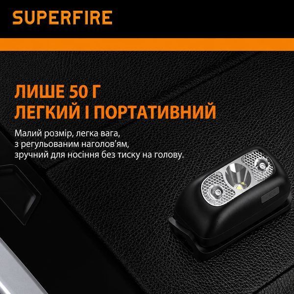 Ліхтар налобний акумуляторний HL05-G SuperFire 200 Lumen IP44 HL05-G фото